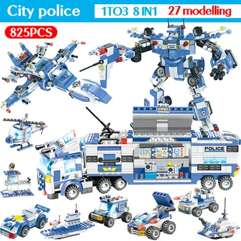 8 V 1 Igrača Za Otroke, Fantje SWAT Mesto Mobilne Policijske Postaje Tovornjak Robotsko Oklep gradniki Policija Številke Opeke