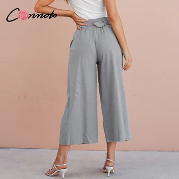 Conmoto poletje 2020 trdna seksi priložnostne ženske hlače ruffles široko visoko modo noge pasu hlače OL visoka moda hlače