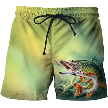 Plavati hlače plavati hlače plaži odbor 3d tiskanih ribe plavati hlače hitro suhe hlače, kopalke za moške priložnostne teče hlače