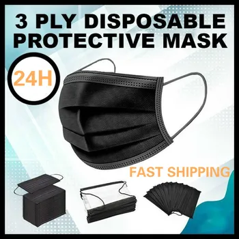 50/100/500pcs Masko za Enkratno uporabo Umetnih, sintetičnih vlaken, 3 Plasti Filter Proti Prahu, Smog Dihanje Gaza Maska Črna Odraslih Obraz, Usta Maske