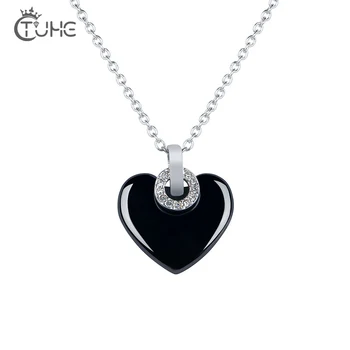 Srce Srce Črno Bel Obesek Ogrlica Nakit Eno Crystal Krog sestavljen z Zdravo Keramični Nakit Ogrlica Debelo