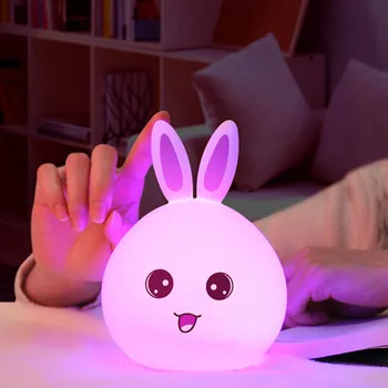 Nov slog Zajec LED Nočna Lučka Za Otrok Otroka Otroci Postelji Svetilko Večbarvne Silikonske Touch Senzor Tap Control Nočna