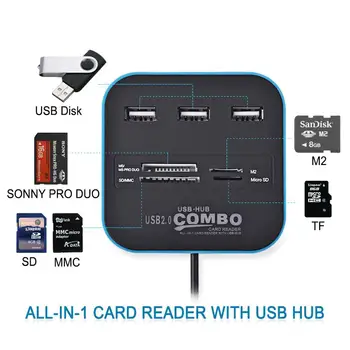 ZVEZDIŠČE USB Combo Vse V Enem USB 2.0 Micro SD High Speed Card Reader 3 Vrata Adapter, Priključek za Tablični PC Računalnik, Prenosni računalnik