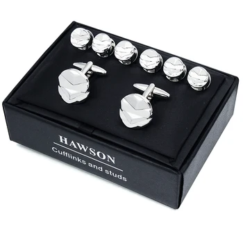 HAWSON Poligon Oblikovan Sijoče zapestne gumbe in Klinov Set - 2 kom zapestne gumbe z 6 Kosov Žeblji v Darilni embalaži