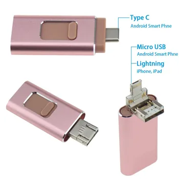 Združljiv Za iPhone, iPad 4 v 1 OTG USB Flash Disk HD USB 3.0 Flash Pomnilnik Pendrive 128GB Android Mobilni Telefon Micro USB Tip C