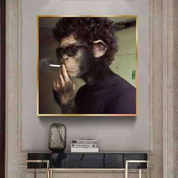 Kajenje Sončna Očala Opica Smešno Živali, Slika, Platno Stensko Umetnosti Plakatov In Fotografij Stensko Slikarstvo Soba Dekoracijo Cuadros
