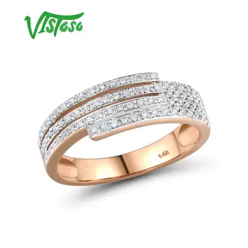 VISTOSO Zlata prstana Za Ženske Resnično 14K 585 Rose Gold Ring Peneče Diamant Obljubo Udejstvovanje Obroči Obletnico Fine Nakit