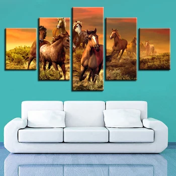 Doma Dekoracijo, Plakati, Slike Na Platnu Wall Art Modular 5 Plošči Živali Konj Dnevna Soba HD Sodobne Tiskane Slikarstvo Okvir