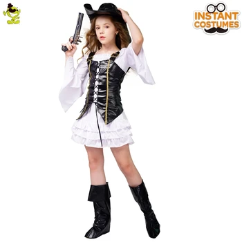 Noč čarovnic za Otroke Pirate Oblačenja Cosplay Deluxe Dekle Black Pirate Oblačenja Noša za Otroke Stranka Obleko gor Karneval