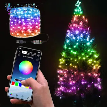 USB LED Niz Luči Za Božično Drevo Decor Smart Bluetooth božič Niz Luči App Remote Control Svetlobe, Božični okraski
