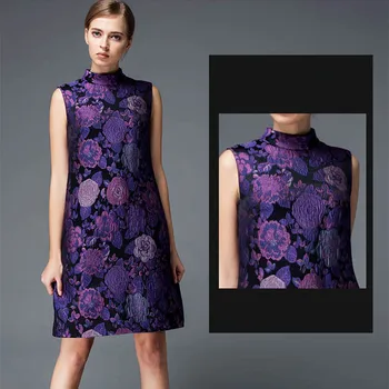 145 cm, širina Uvoženih vijoličen cvet Kovinski Jacquardske Brocade Tkanina 3D jacquardske preja, barvane tkanine za Womens Plašč Obleko, Krilo