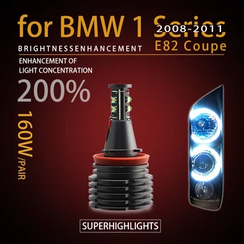 160W 7000K Bela H8 LED Angel Eyes Obroč Marker Žarnice za BMW 2008-2011 1 Serija E82 Coupe Super Svetla