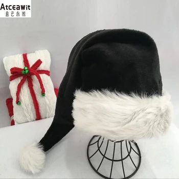 75 cm Črna plišastih klobuk Bel krznen Odraslih Božični klobuk stranka Visoke Kakovosti Krzno Božič Skp Otrok, Odraslih, Plišastih Doma Stranka Dekoracijo