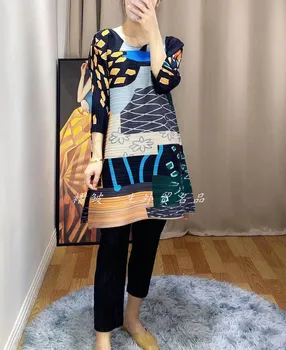 2021 žensk pomlad novo ohlapno obleko Miyak krat Modi velika velikost tiskane tanke silhueto A-line obleko tide