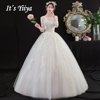 Dolg Rokav Poročne Obleke je Yiiya AR729 Vezenine, Čipke Poroka Oblek Elegantno Plus Velikost Poročno Obleko Vestido De Novia
