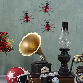 3pcs Železa Ladybug Kovinski Živali, Obešanje Wall Art Obešalnik Zaprtih prostorih, na Prostem Vrt Dom Dekoracija(Barva Popačenje,9 cm)
