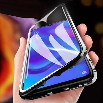 Celoten Magnetni Pokrov Ohišje Za Samsung Galaxy A8 2018 Primeru 360 dvojni stranski Stekleni Pokrovček za Galaxy A8 plus a8+ Magnet, Kovinsko ohišje