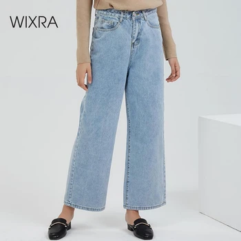 Wixra 2019 Novo Stilsko Širok Noge Denim Jeans Hlače Visoko Pasu Žepi Ohlapne Hlače Spomladi Jeseni ženska Oblačila