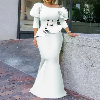 Afriške Ženske Mode Off Ramenski Večer Stranka Obleko Ženske Seksi Bodycon Haljo Tunika Ruffle Oblikovalec 2020 Morska Deklica Dolge Obleke
