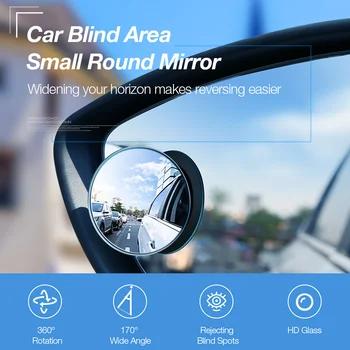 FLOVEME 2PCS 360 Stopnja širokokotni Avto Nosilec HD RearView Mirror Slepi Območje Varno parkiranje nepremočljiva trmast 3M Krog Steklo, Ogledalo