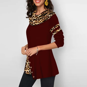 Ženske Leopard Tiskanja Bluze, Srajce Priložnostne Plus Velikost 2020 Pomlad Ženska Tunika Nezakonitih Gumb Bombaž Womens Vrhovi In Bluze