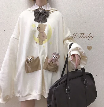 2020 Harajuku Lolita Imeti Otroka Graphic Majica Ženske Kawaii Oblačil Za Pomlad Prevelik Svoboden Debele Hoodies Dolgo Vrhovi Šolarka