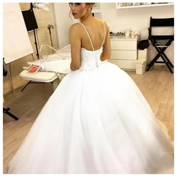 Nov Prihod Belo Kroglo obleke poročne obleke 2021 Špagete Trakovi nevesta obleko Vestidos de novia hochzeitskleid Poročnih oblek