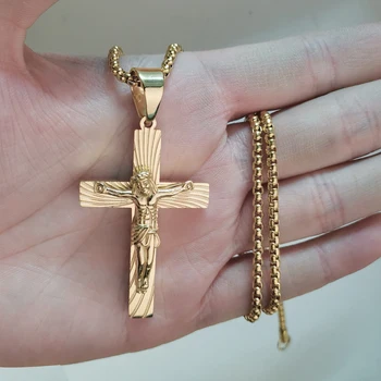 Križ Zlato Barvo Jezus Križ Obesek Za Ogrlico Moški Ženske Darilo Iz Nerjavečega Jekla Katoliške Verske Nakit Dropshipping