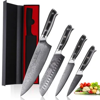 Mokithand 4pcs Japonski Kuhinjski Nož Določa Damask Jekla Kuhar noži 67 Plast Oster VG10 Cleaver Kuhanje Nož z G10 Ročaj