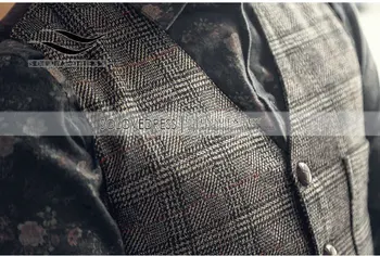 Vintage/Denim Volne Tweed jakno za Moške bo Ustrezala Telovnik Kariran Klasičnih Gospodje V Vratu Waistcoat Telovnik Za Poroko Groomsmen Gilet Homme