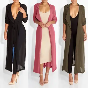 Jeseni Nove Modne Ženske Obleke, Šifon Long Sleeve Solid Outwear Lady Priložnostne Večer Stranka Prevelik Dolgo CardiganTops