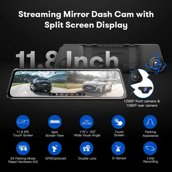 AZDOME Avto Dvr Rearview Mirror Dash Cam 11.8