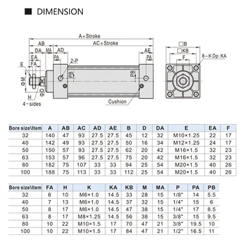 Standard Zraka Pnevmatični Cilindri SC 32/40/50/63mm Luknja je Dvojno, ki Deluje 50/75/100/125/150/175/200/250/300/350/400/500/velikosti 1000 mm Hoda