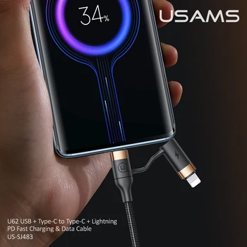 USAMS 60 w USB C PD Hitro Polnilnik 4 v 1 USB Tip C Tip C Lightning Kabel za Iphone 12 pro max ipad pro huawei Xiaomi Tablet