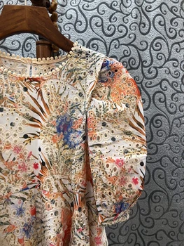 2021 Poletje Modni Slog Obleko Visoko Kakovostne Ženske O-Vratu Votlih Iz Vezenje Vzorci Kratek Rokav Vintage Tiskanja Obleko Iz Svile