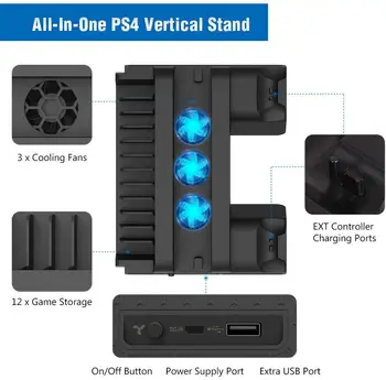 Dvojno Krmilnik Polnjenja Dock Postajo Multifuctional Stojalo s Hlajenjem in Sistem za Polnjenje Playstation 4/ PS4 Slim/ PS4 Pro