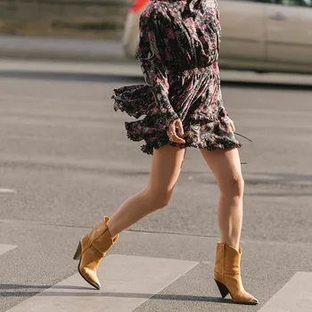 Prova Perfetto 2020 Kovinskimi Konicami Prstov Čevlji Za Ženske Modni Čudno Pete Botas Mujer Visokih Petah Sredi tele Škornje Dame Čevlji