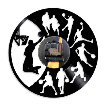 Vinil Zapis Stenske Ure s 7 različen LED Osvetlitev Spremembe Dekorativni Fantje Soba Košarka Ure Steno Gledal Doma Dekor
