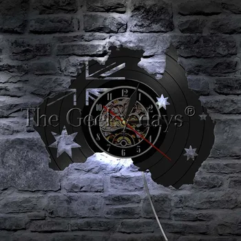 Avstralija Zastavo in Zemljevid Obliko Vinil Stenska Ura Z Barvno Spreminjajoče se Svetlobe Led Dekorativna Stenska Ura 3D Za Dnevna Soba Dekoracijo