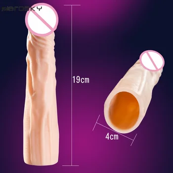 Zerosky TPE Večkratno uporabo Kondomov Podaljša Mehko Dick Petelin Obroč Moški Penis Razširitev Rokavi Dildo Sex Igrače za Moškega Spola Igre