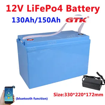 Nepremočljiva 12V 130Ah 150Ah LiFepo4 litij-ionska baterija z bluetooth BMS za golf voziček RV avtodom za shranjevanje energije+10A polnilnik