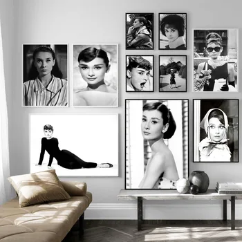 Črna in Bela Audrey Hepburn Plakati Wall Art Platno Moda, Plakati, Brigitte Natisne Barvanje Slike Dnevni Sobi Doma Dekor