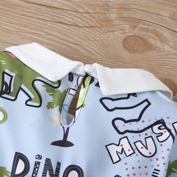 PatPat 2021 Nov Prihod Baby Dekle Živali Dinozaver Sladko Dolg rokav Obleka za 6M-3Y Modra Dekle Dresse Oblačila