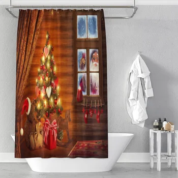 Santa Claus zunaj Božič omaro Praznično tuš zavesa Počitnice kopalnica Nepremočljiva particijo zavese Kopalnica zavese