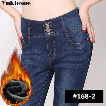 Pozimi toplo jeans ženska flis debel mah denim jeans za ženske plus velikost mama kavbojke, visoko elastični pas suh svinčnik jean