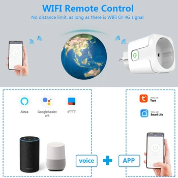 16A Wifi Tuya Pametno Vtičnico App Remote Control Smart Življenje App EU Časovnik Plug Power Monitor S Alexa Google Pomočnik IFTTT