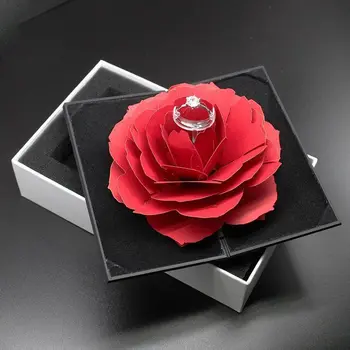 Nove Ustvarjalne 3D Pop Up Rose Obroč Polje Poroko Posla Nakit Skladiščenje Imetnik Primeru Čvoruga