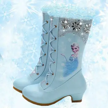 Disney Jeseni, Pozimi Novi Visoki Škornji za Dekleta Princesa Visoko peto Otrok Sequins Sneg Škornji Otroški Cartoon Zamrznjene Čevlji