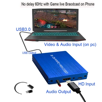 4K HD USB 3.0 Video Capture Card Ključ 1080P 60fps HD Video Snemalnik Igra Grabežljivac Za OBS in Posname Igre Capture Card Živo
