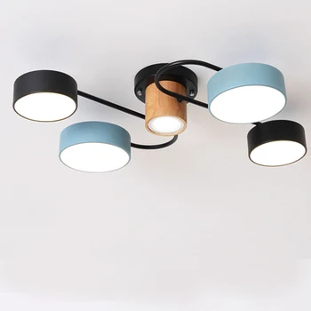 LED stropna svetilka moderne Nordijska minimalističen 220V lučka črni in modri kovanega železa barve lampshade lesene okrogle spalnica, dnevna soba
